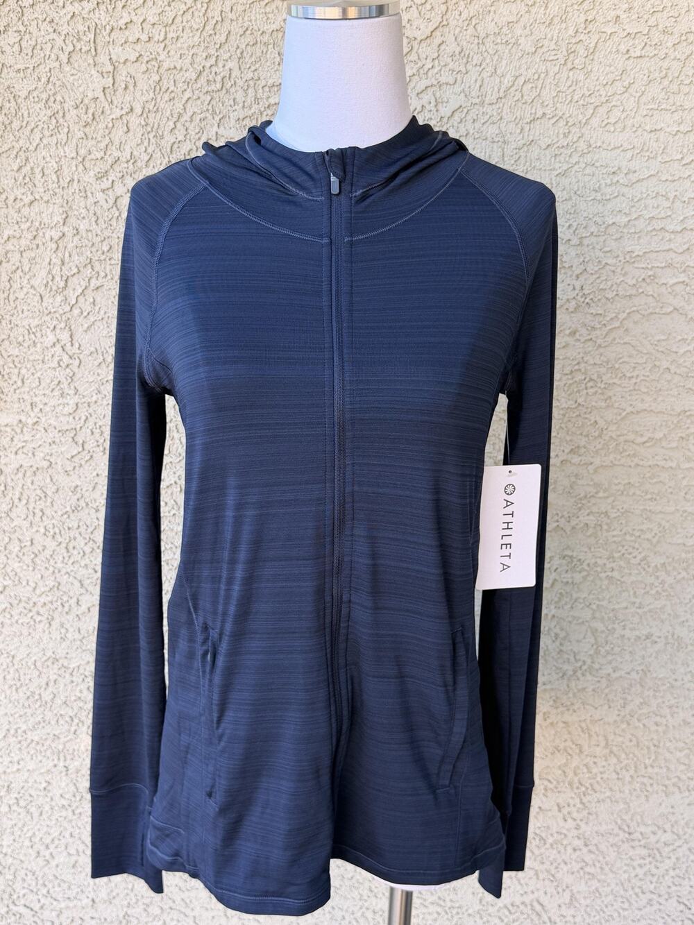 Athleta Jacket Womens Small Tall Blue Pacifica Illume Hooded UPF 40+ Full Zip